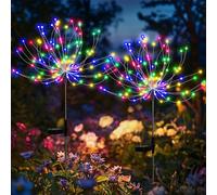GIGALUMI Luces de fuegos artificiales, 120 LED, paquete de 2, luces de hadas de jardín alimentadas por energía solar para decoración de patio,colorear