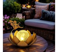 GIGALUMI Luces Solares para Decoración de Jardín al Aire Aibre, Pétalos de Metal Ajustables, Luces de Flor de Loto de las hadas, Decoración de Mesa al Aire Libre, IP44 impermeable(Marrón)