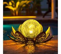 GIGALUMI Luces Solares para Decoración de Jardín al Aire Aibre, Pétalos de Metal Ajustables, Luces de Flor de Loto, Decoración de Mesa al Aire Libre, IP44 impermeable(Dorado)