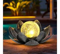 GIGALUMI Luces Solares para Decoración de Jardín al Aire Aibre, Pétalos de Metal Ajustables, Luces de Flor de Loto, Decoración de Mesa al Aire Libre, IP44 impermeable(Gris)