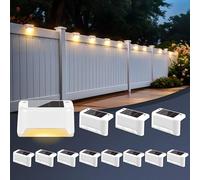GIGALUMI Luces Solares para Exteriores Pack de 12, Luces para Escaleras, Impermeables, Iluminación LED para Escaleras Exteriores, Escalones, Vallas, Patios, Terrazas, Blanco, Blanco Cálido