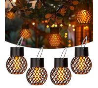 GIGALUMI Luces solares para jardín al aire libre, paquete de 4 luces solares colgantes con llama parpadeante, luces solares impermeables para jardín