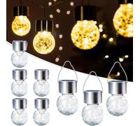 GIGALUMI Paquete de 8 luces solares para exteriores, luces solares colgantes para decoración de Navidad, luces solares de vidrio agrietado para exteriores, impermeables, para jardín, patio, valla,