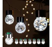 GIGALUMI Paquete de 8 luces solares para exteriores, luces solares colgantes para decoración de Navidad, luces solares de vidrio agrietado para exteriores, impermeables, para jardín, patio, valla,