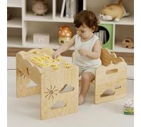 Giklux Madera Mesa Infantil con sillas,Silla Mesas Montessori, Juego de Mesa y Silla Infantil, Ideal para Comidas, Aprendizaje y Juego, para Leer, Fácil de Instalar
