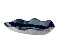 GILDE Cuenco Wavy - cerámica - ovalado esmaltado - estructurado - azul oscuro plateado - altura 17 cm x ancho 39 cm