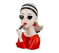 GILDE Escultura Decorativa para Mujer, Camiseta roja - con Gafas de Sol y lápiz Labial Rojo - Decoración salón - Altura 26 cm - Rojo Negro Crema