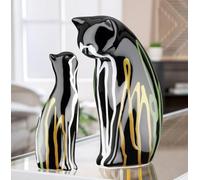 GILDE Figura de Gato de cerámica, 2 Piezas, esmaltada, Negro, 22 cm de Alto, 14 cm de Ancho, 8 cm de Profundidad