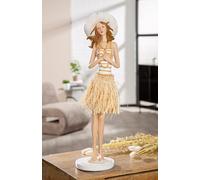 GILDE Figura Suzanne de Resina, diseño de Mujer a Rayas en Color Crema y Blanco Mate, 59 cm de Alto, 18 cm de Ancho, 15 cm de Profundidad