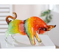 GILDE GLAS art Figura Decorativa de Tauro - Figura de Animales Escultura Hecha a Mano - Cristal Macizo teñido - Regalo y decoración Multicolor Ancho 30 cm