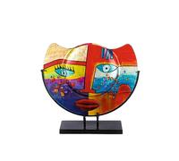 GILDE GLAS art Jarrón Decorativo de Cristal sobre Base de Metal, jarrón Facial, decoración para salón, Regalos para Mujeres, cumpleaños, Navidad, Multicolor, Altura 35 cm, Ancho 39 cm