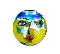 GILDE GLAS art Jarrón Decorativo - Jarrón Facial de Cristal - Objeto de Arte - Jarrón de Cristal - Color: Azul Amarillo Altura 24 cm Ø 25 cm