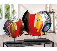 GILDE GLAS art Jarrón Decorativo para el Rostro, jarrón de Cristal Pintado a Mano con Soporte de Metal, decoración de salón, Altura 38 cm, Multicolor