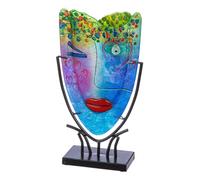 GILDE GLAS art Jarrón Decorativo para el Rostro, jarrón de Cristal Pintado a Mano con Soporte de Metal, decoración de salón, Altura 38,5 cm, Multicolor