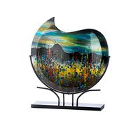 GILDE GLAS art Jarrón Decorativo Redondo XL sobre Base de Metal Negro, Pintado a Mano con Elementos de Cristal, Objeto de Arte Multicolor, Altura 47,5 cm
