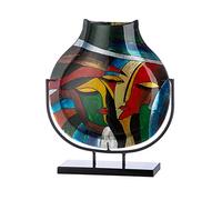 GILDE GLAS art Jarrón Decorativo sobre Soporte de Metal Negro - Cara - Objeto de Arte Pintado a Mano - Multicolor Altura 40 cm
