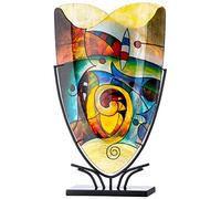 GILDE GLAS art Jarrón Decorativo sobre Soporte de Metal Negro, Objeto de Arte Pintado a Mano, Multicolor, Altura 58 cm
