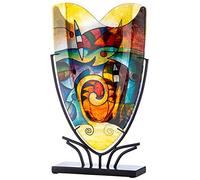 GILDE GLAS art Jarrón Decorativo sobre Soporte de Metal Negro, Objeto de Arte Pintado a Mano, Multicolor, Altura 48 cm