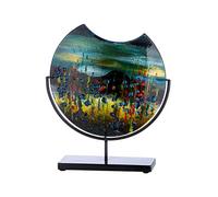 GILDE GLAS art Jarrón Redondo Decorativo sobre Base de Metal Negro, Pintado a Mano con Elementos de Cristal, Objeto de Arte Multicolor, Altura 37 cm