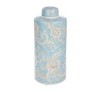 GILDE Jarrón con Tapa Fayencen - Cerámica esmaltada - Flores - cilíndrico - Altura 44 cm x Ø 18 cm - Azul