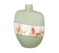 GILDE Jarrón Decorativo abombado de Cristal - Florero de Cristal, jarrón de Mesa, jarrón Decorativo para salón, Color: Verde Mate, Altura 26 cm