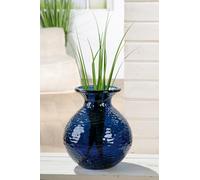 GILDE Jarrón Pietro de Cristal, Color Azul Oscuro, Estructurado, Forma abombada, Altura 33 cm, diámetro 29 cm, decoración para el hogar, Regalo, Flores, decoración