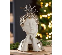 GILDE Jarrón Pretty Cerámica Cabeza Dorado Gris Brillante Mate Altura 25 cm Decoración Decoración Hogar Idea Idea Decoración Interior