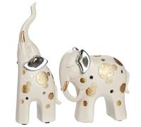 GILDE Juego de 2 Figuras Midas - Elefantes de Resina - Crema - Estructurado - Altura 32 cm x Ancho 24 cm - con Almohadillas de Fieltro