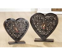 GILDE - Juego de 2 portavelas - Amore marrón Oscuro - Altura 37 cm/Profundidad 9,5 cm y Altura 43 cm/Profundidad 12 cm - Cristal: Altura 14 cm x diámetro 7 cm