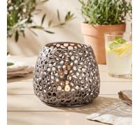 GILDE Portavelas de Metal Chico - Decoración de Mesa Color: Plata Envejecida Mate - Portavelas Decorativo para Velas de té o Velas pequeñas de 12 cm de Altura