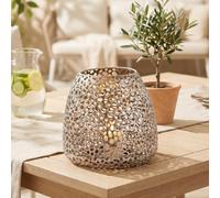 GILDE Portavelas de Metal Chico - Decoración de Mesa Color: Plata Envejecida Mate - Portavelas Decorativo para Velas de té o pequeñas Velas de Pilar, Altura 20 cm