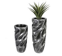 Gilde Übertopf XXL, "Drop", Fiberglas, Poly, silberfarben, VE 1, H. 70 cm, D. 33 cm 79935