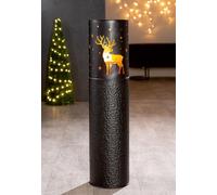 Gilde Windlicht, zylindrisch, Winterhirsch, Hirschmotiv, Sternmuster, Metall, schwarz, goldfarben, VE 2, D. 18 cm Höhe: 70.00 cm Durchmesser: 18.00 cm 60558