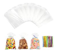 Giloty 200 bolsas de celofán pequeñas de 15 x 10 cm, bolsas de regalo transparentes con 200 corbatas de colores, bolsas transparentes para galletas, caramelos, chocolates y regalos
