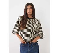 Gina Tricot camiseta boxy de manga corta a rayas en negro y amarillo-Verde Negro/amarillo M