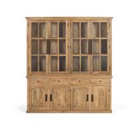 GINER Y COLOMER Alacena de Madera de Mango 226 cm, 4 Cajones y 4 Puertas de Cristal, Mueble de Cocina o Comedor con Montaje
