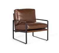GINER Y COLOMER Sillón industrial en hierro negro y símil piel marrón envejecido