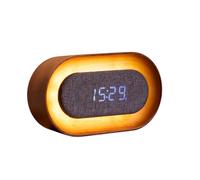 Gingko Design LUMOS: Despertador – Forma ovalada, madera de nogal | Despertador LED con luz ambiental | Reloj de madera moderno con control táctil y batería recargable