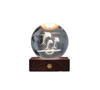 Gingko Lámpara LED de cristal ámbar, base de madera de nogal, delfín saltando