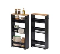 Ginhow Carro Almacenamiento Negro con Ruedas 2 Unidades Estrecho 40x14x80cm