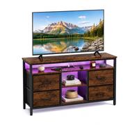 Ginhow Mueble TV con Luces LED RGB y Enchufe Integrado 110cm Mueble para TV Industrial Madera y Negro con 4 cajones de Tela estantes Abiertos para salón Dormitorio Audio vídeo