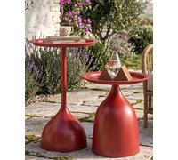 Ginhow Set de 2 Mesas Auxiliares Redondas de Metal, Pequeños Mesones Redondes, Pequeños Mesas de Salón para la Decoración Interior, Mesón de Metal Rojo (Ø40 x 60H cm & Ø40 x 42H cm)