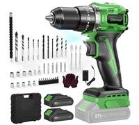 Ginour Taladro Percutor a Bateria sin escobillas, 50Nm, 21V Atornillador con 2x2Ah Baterías compatible con Makita 18V, 47 Accesorios, 23+3 Par, 2 Velocidad Destornillador Electrico con función impacto