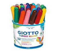 GIOTTO Turbo Giant, Rotuladores de Fibra Súper Lavables, Punta Cónica de 7,5mm, Bote de plástico regenerado, 12 Colores Surtidos, 32 Unidades