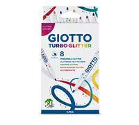 Giotto Rotuladores Turbo Glitter – Punta fina 2.8 mm, tinta glitter, 8 colores surtidos