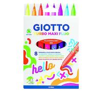 Giotto Rotuladores Turbo Maxi – Punta de fibra, Punta ancha 5 mm, Colores fluo surtidos, 8 unidades