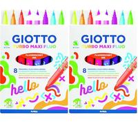 Giotto Turbo Maxi, Rotuladores con punta de fibra de tinta fluorescente, Punta Ancha, Mina de 5 mm, Colores Fluo Surtidos, 8 unidades (Paquete de 2)