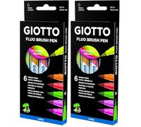 Giotto Turbo Soft Brush, Rotuladores con punta de pincel, Punta de Pincel soluble al agua, Colores Fluo Surtidos, 6 unidades (Paquete de 2)