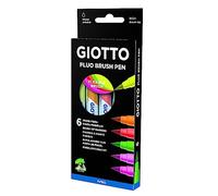 Giotto Turbo Soft Brush, Rotuladores con punta de pincel, Punta de Pincel soluble al agua, Colores Fluo Surtidos, 6 unidades