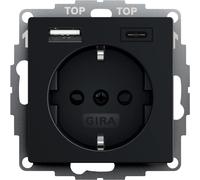 Gira Enchufe de pared Sistema 55 2459005 Schuko con tierra y USB A (2,4 A) y C (3 A) Negro mate